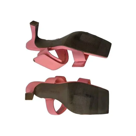 Open Edit Quincy Heeled Sandals Pink Shock Faux Leather Mule Strappy Size 11 M - Picture 3 of 3